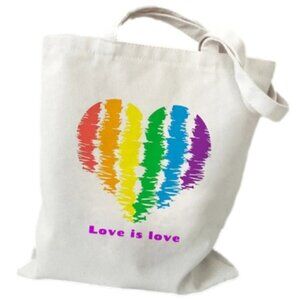 Love Is Love Rainbow Heart Tote Canvas Pride Bag LGBT Reusable Grocery 13x15 NWT